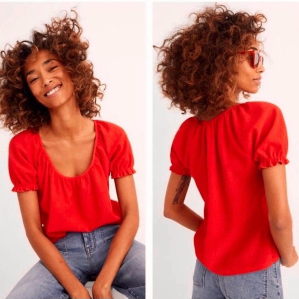 MADEWELL Texture & Thread Red Peasant Top
